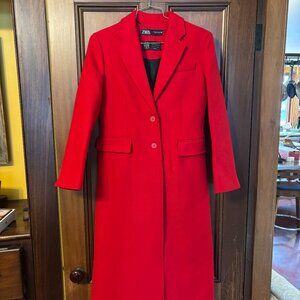 Red Zara Manteco Wool Blend Trench coat